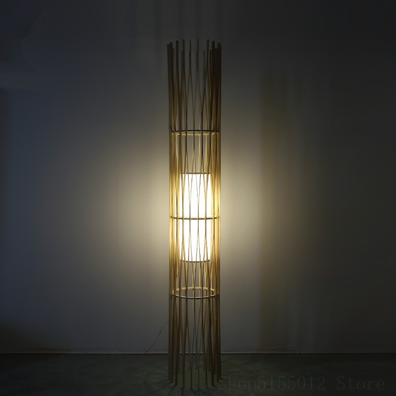 Lampadaire bambou, autoportante, style japonnais, eclairage