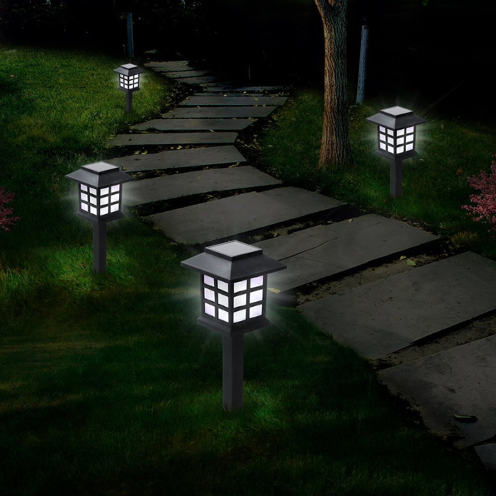 Lampadaire solaire, lanterne style campagne led puissante, 4 pieces, extérieur