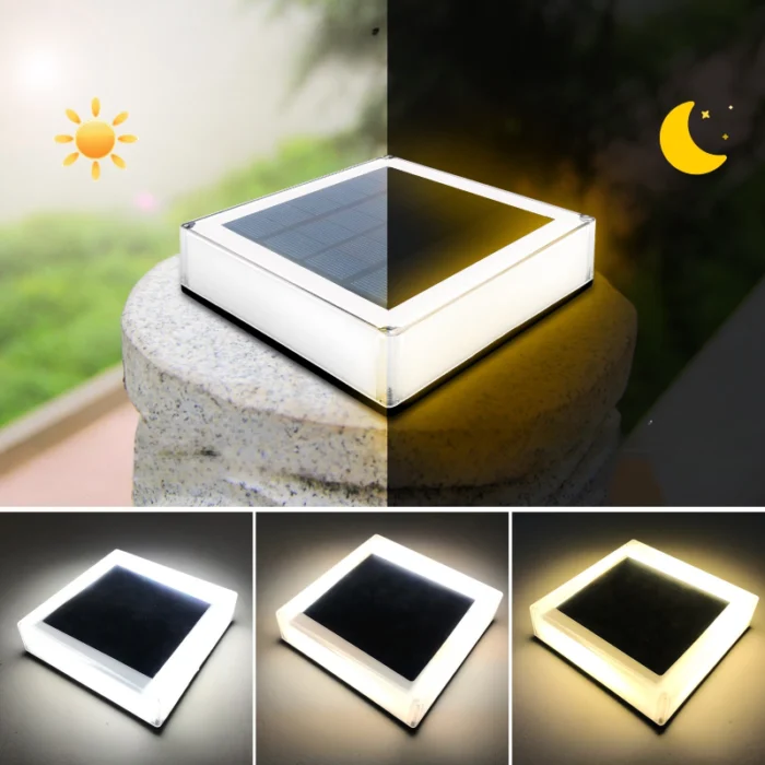 Lampadaire solaire, pavé lumineux simpliste, 2 pièces 3 niveaux de lumière